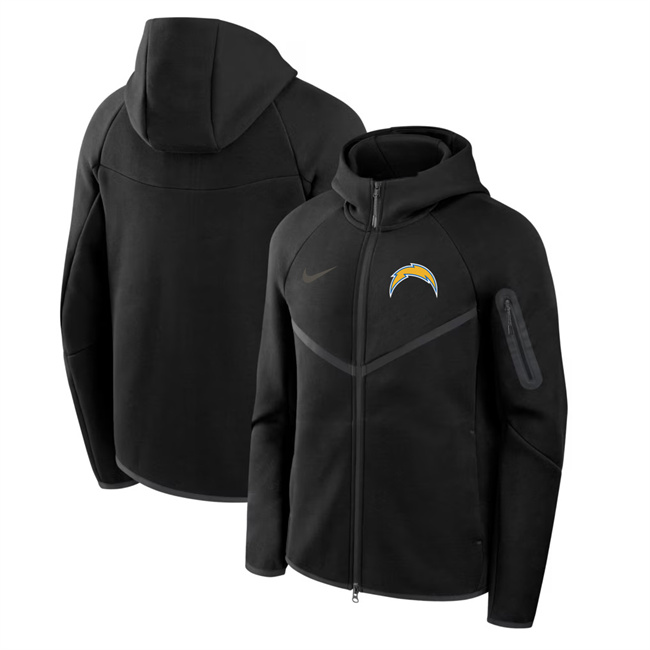 Men's Los Angeles Chargers Black Tech Fleece Full-Zip Windrunner Hoodie